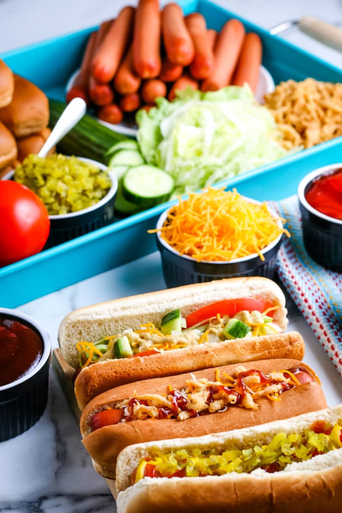hot dog bar with lots of toppings