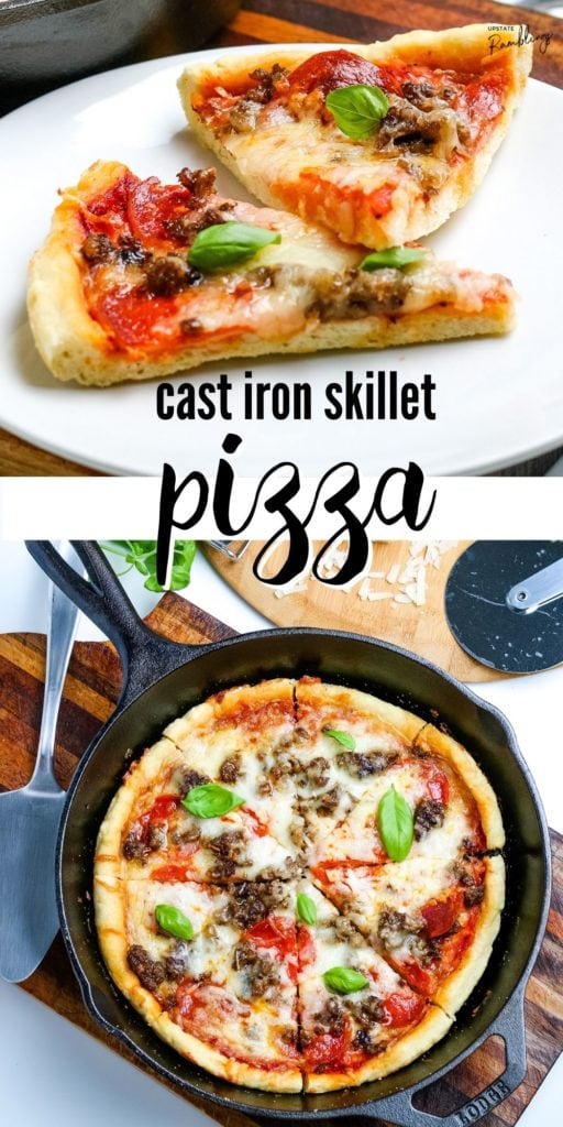 collage of cast iron skillet pizza pictures