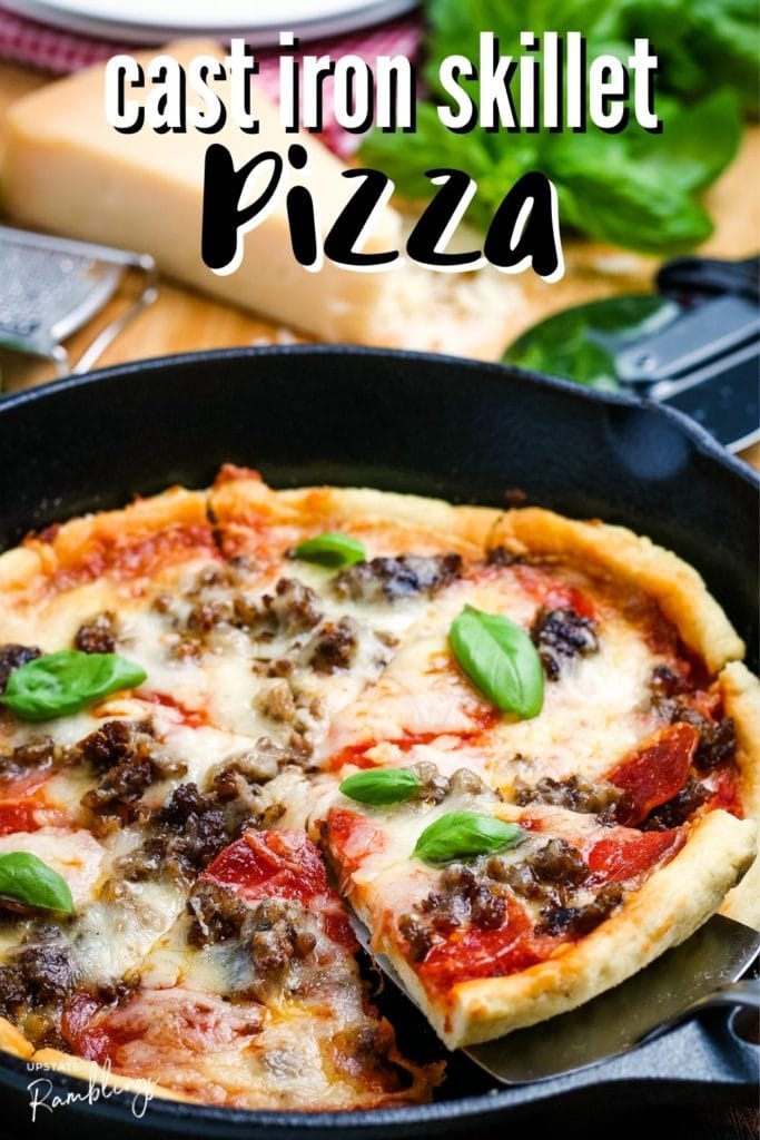 pizza in a cast iron skillet