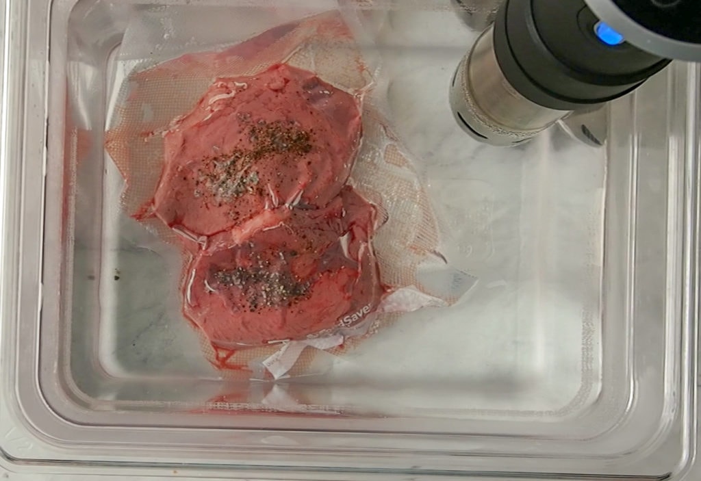 steak in sous vide container