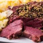 closeup of corned beef on a platter