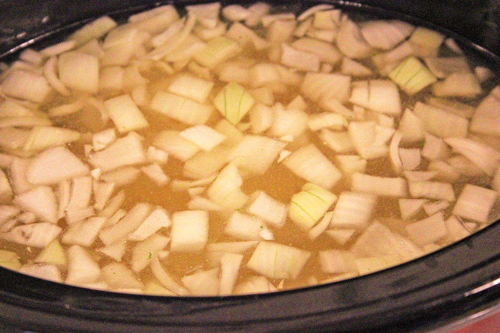 potato and onions in slow cooker