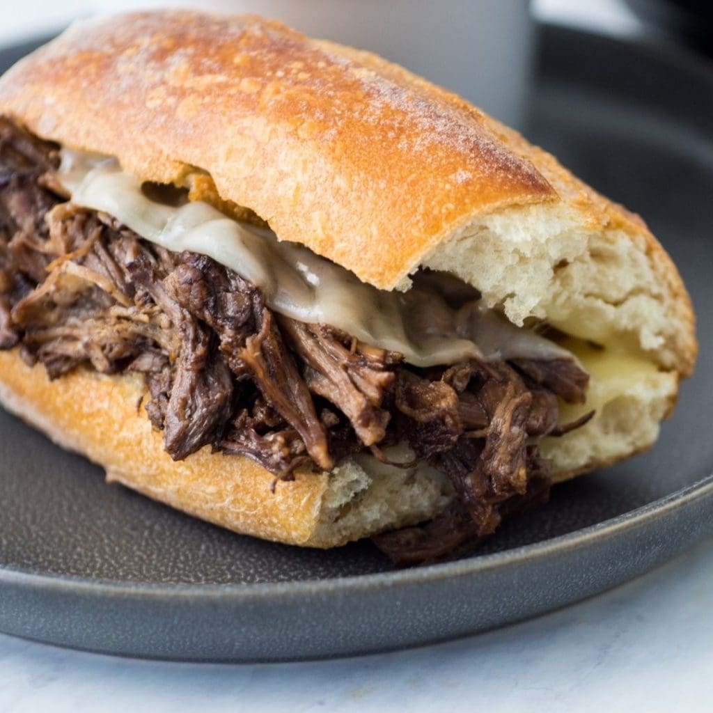 close up of Instant Pot French dip on a plate