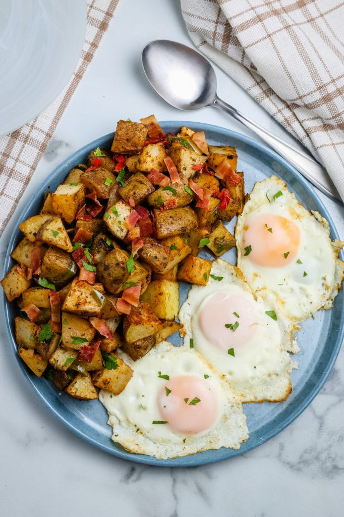 top view of air fryer home fries