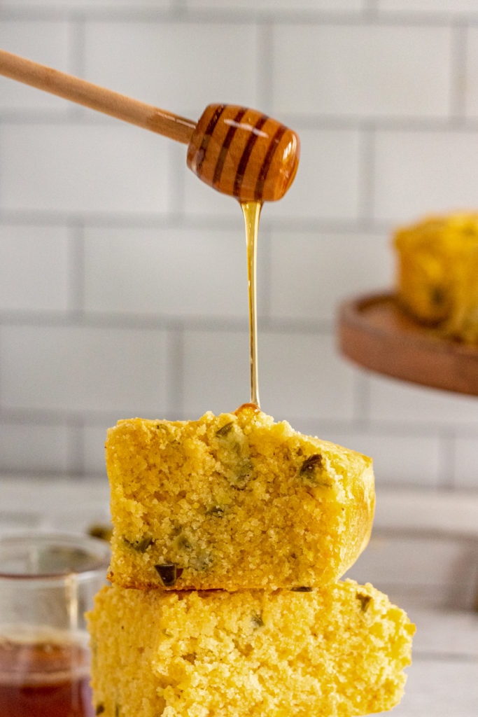 drizzling honey on air fryer cornbread