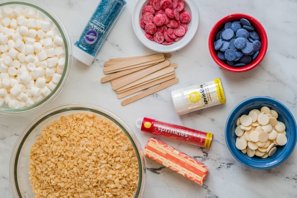 red, white and blue rice krispie treats ingredients