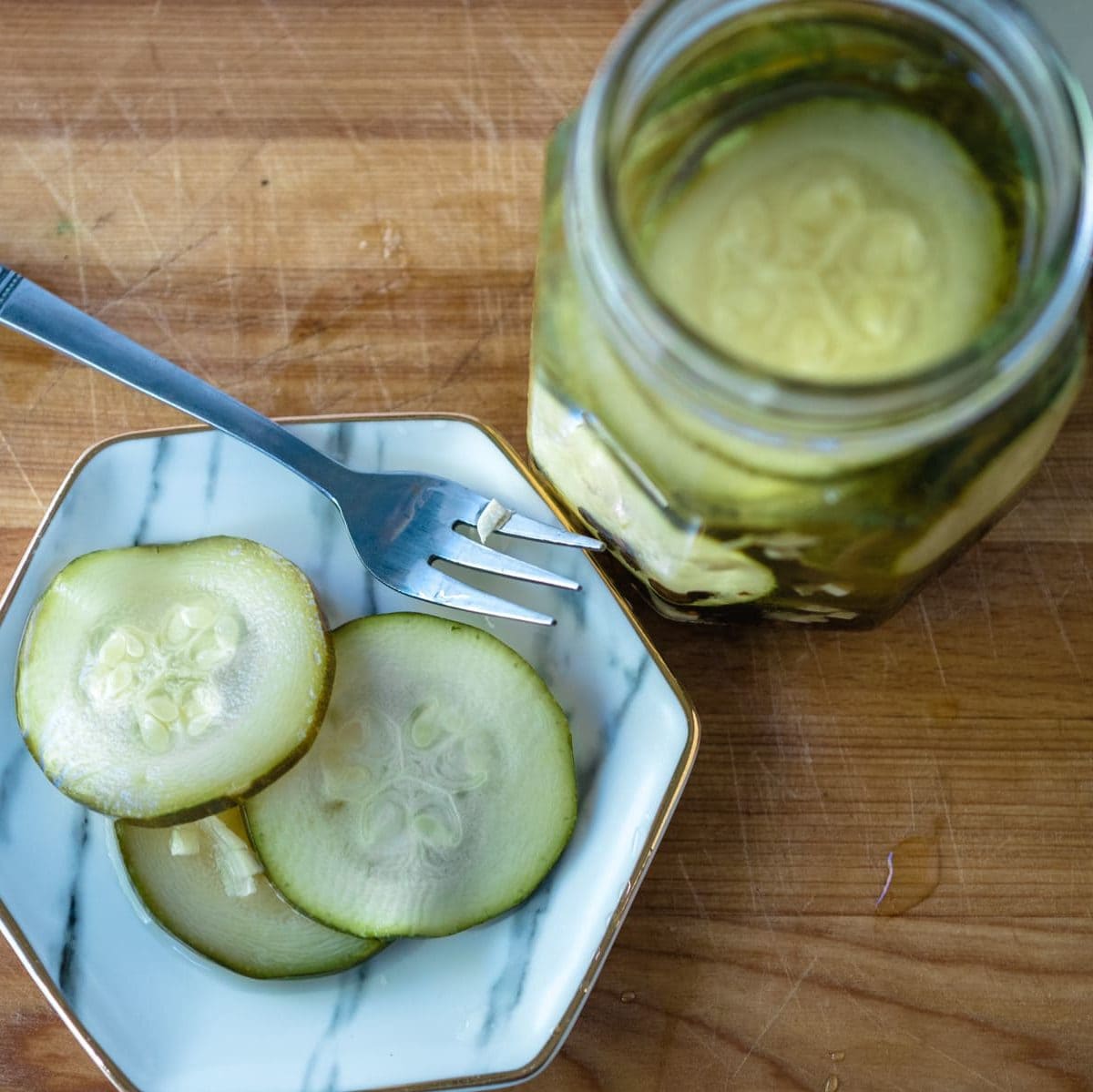 zucchini pickles on a plate