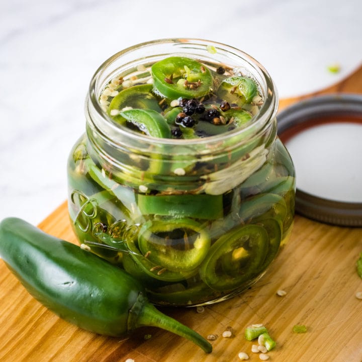 jar of quick pickled jalapenos