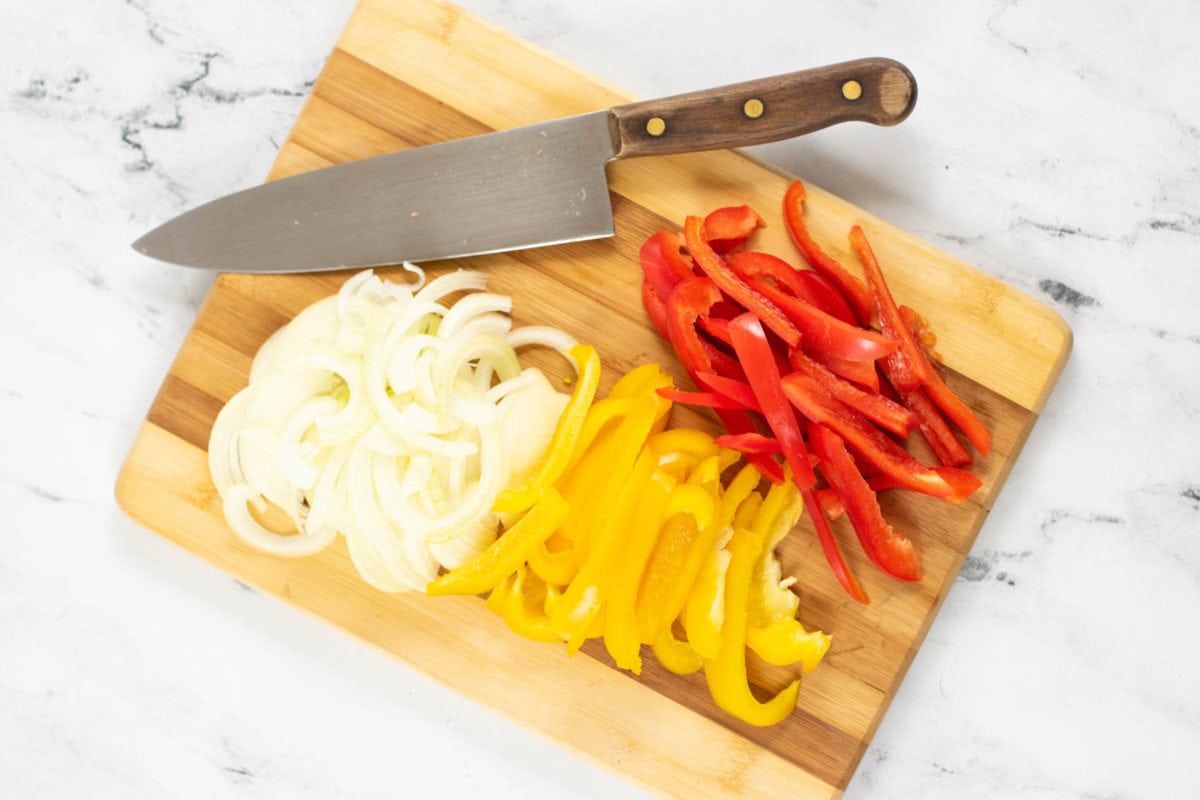 sliced onions and peppers