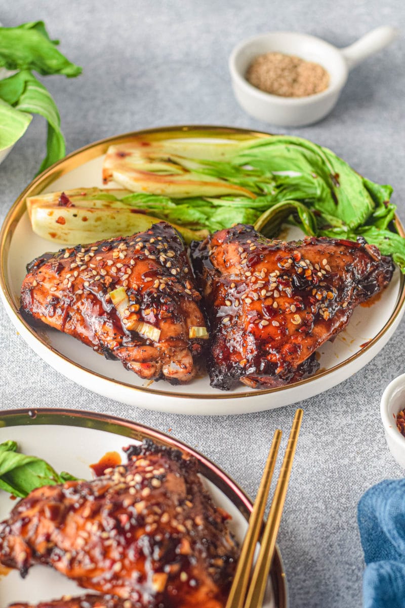 glazed air fryer chicken thighs with bok choy
