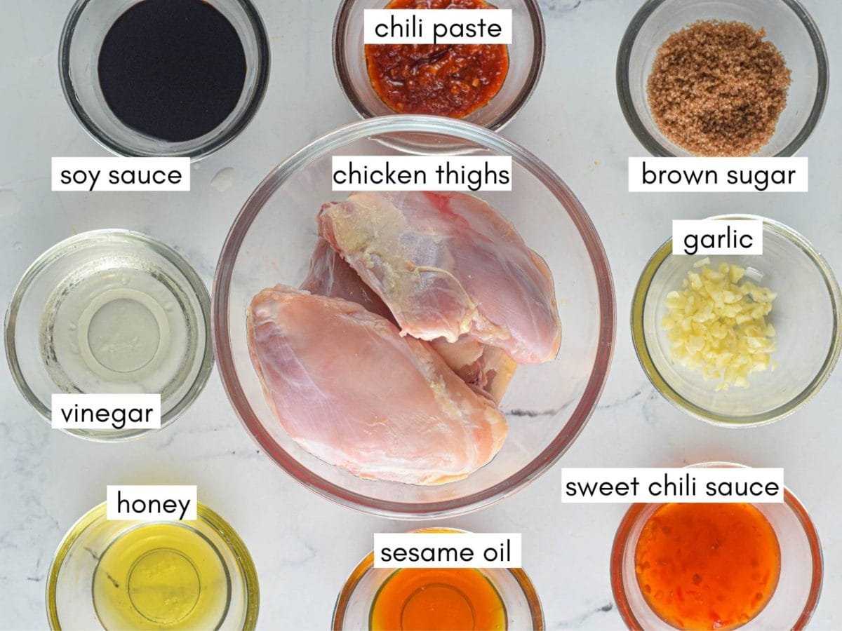 labeled ingredients for air fryer chicken thighs