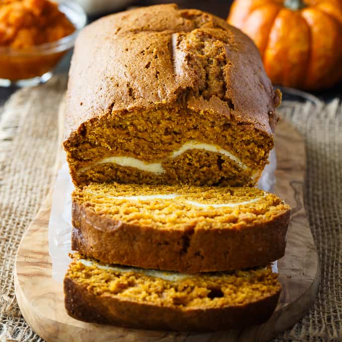 pumpkin bread with ribbon of cream cheese
