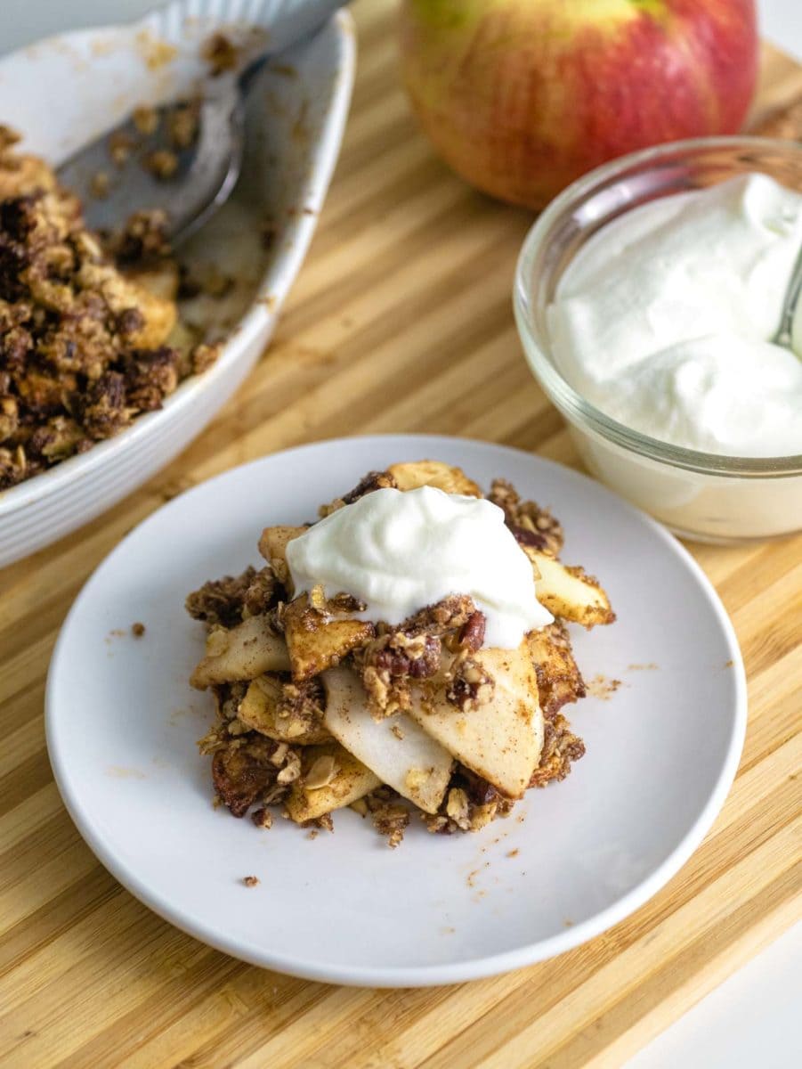 air fryer apple crisp with whipped cream