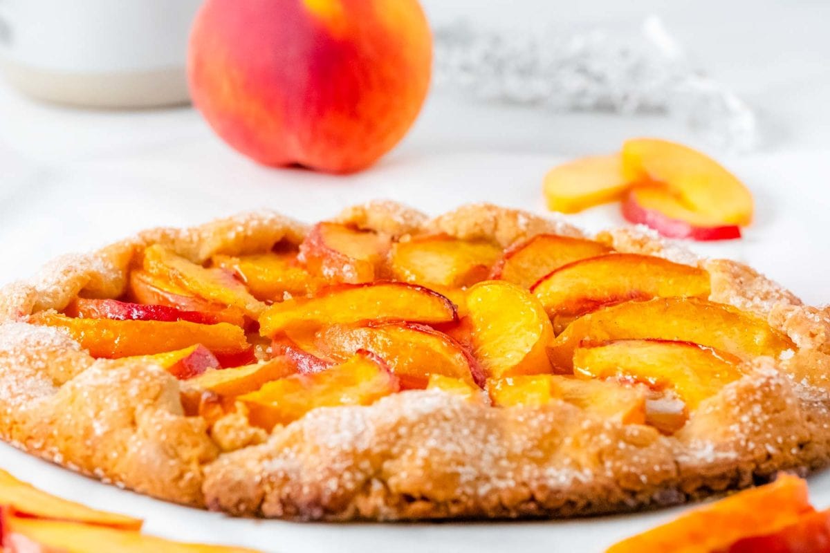 side view of peach galette