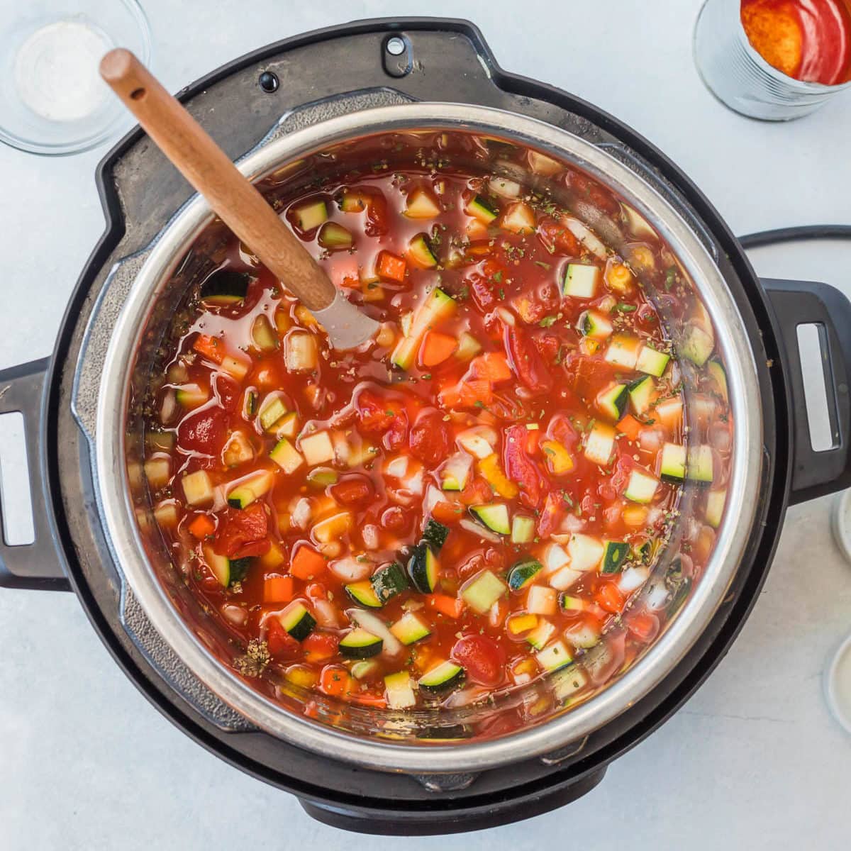 minestrone soup before pressure cooking in instant pot