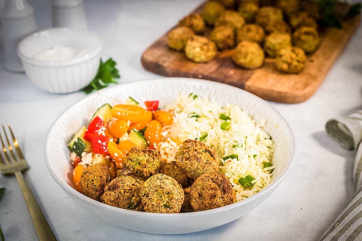 falafel in a bowl with rice