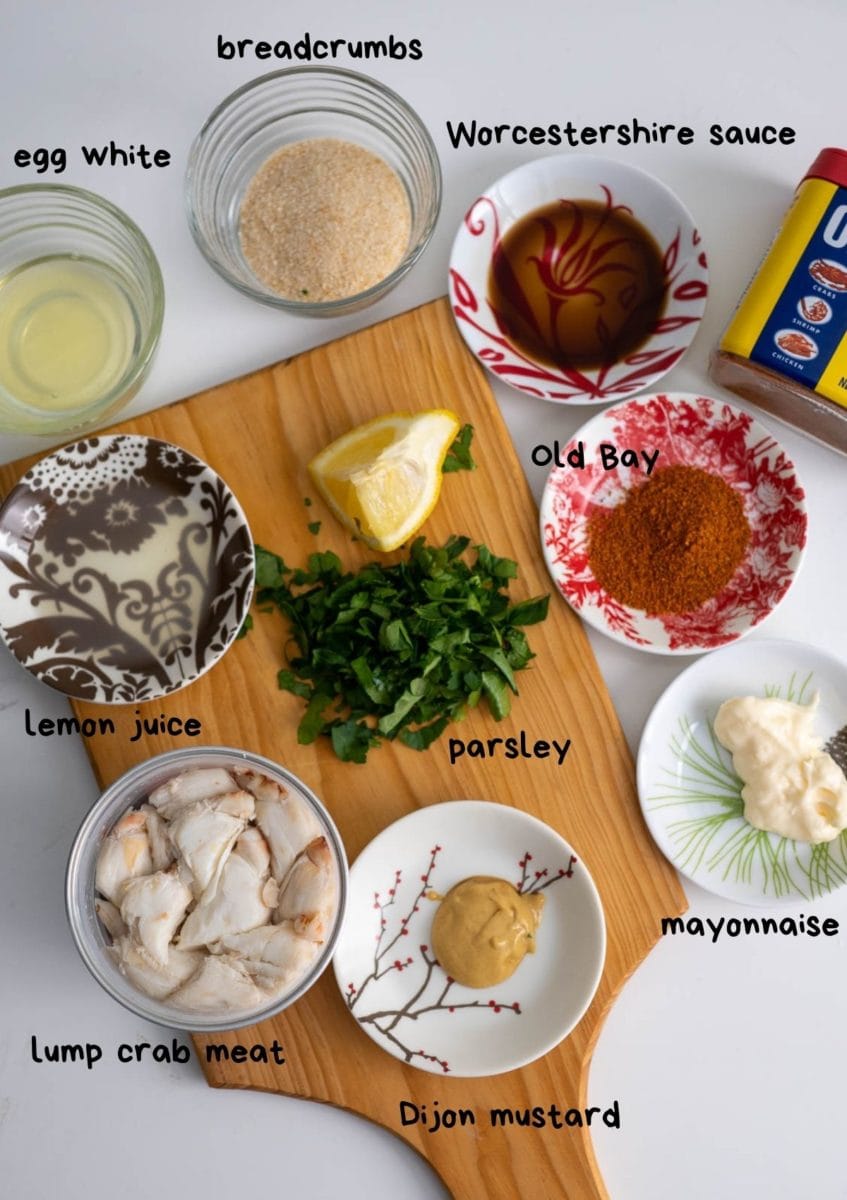 crab cake ingredients with labels