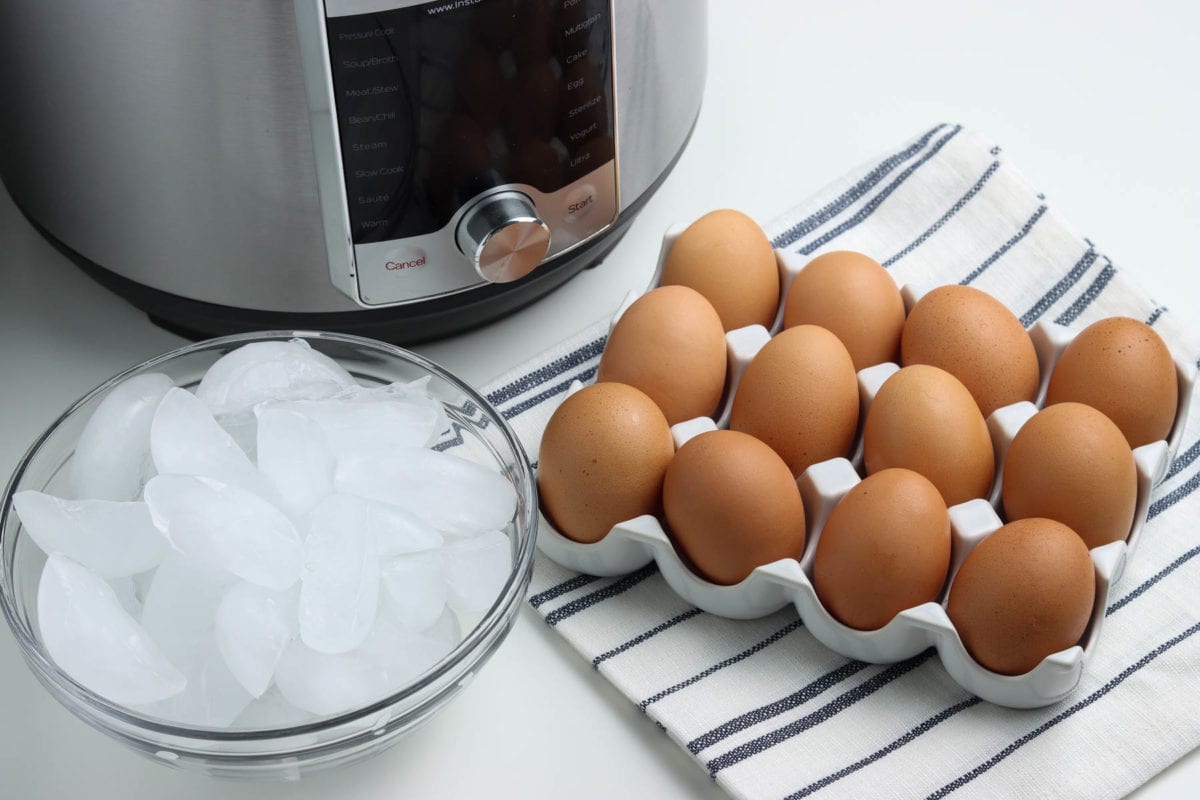 eggs in front of pressure cooker