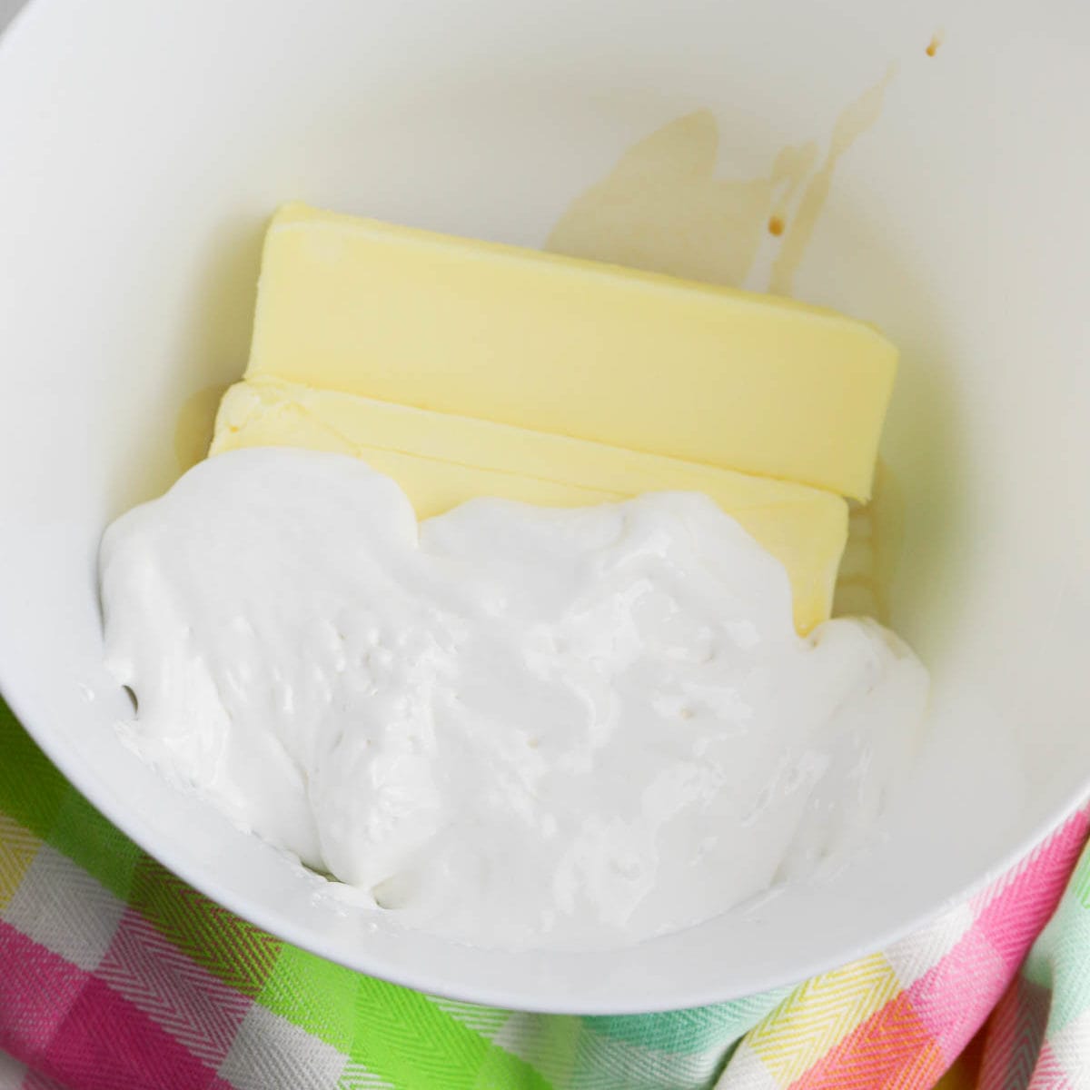 mixing the butter and marshmallow fluff