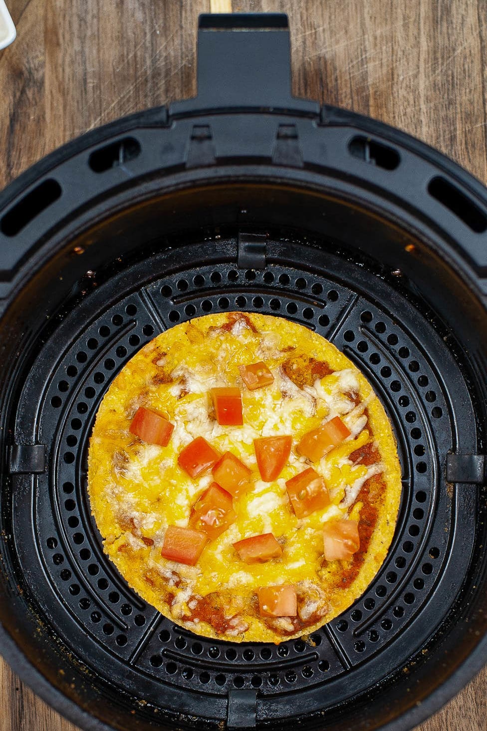 Air fryer Mexican pizza in basket