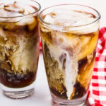 closeup of dirty diet coke in a glass