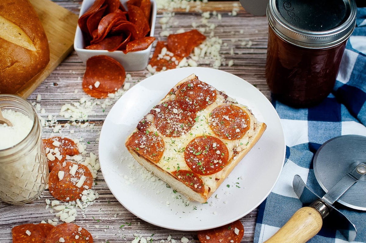 french bread pepperoni pizza on a plate