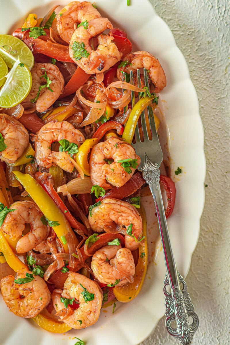 shrimp fajitas on a platter