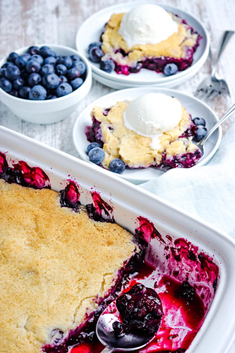 Southern blueberry cobbler in a dish