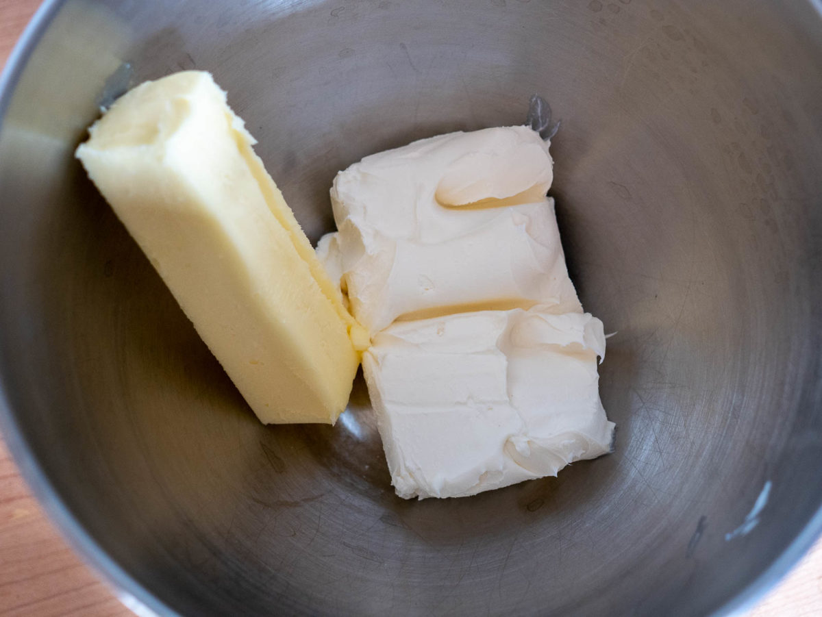 mixing the butter and cream cheese