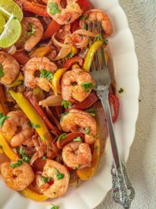 shrimp fajitas on a platter