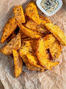 top view of sweet potato wedges