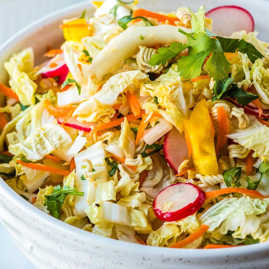 Ramen Noodle Asian Salad with radishes and cabbage