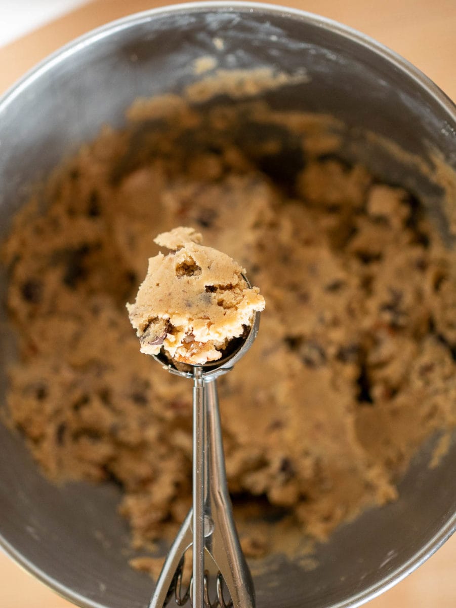 scooping out the cookie dough