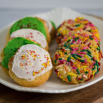 air fryer sugar cookies, some with frosting some with sprinkles