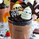 closeup of halloween pudding cup