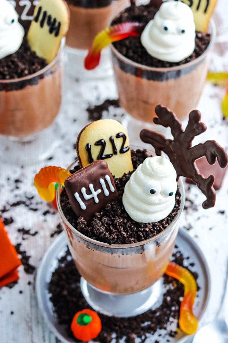 ghosts in the graveyard dessert in a cup