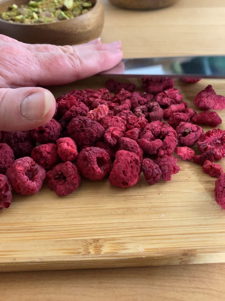 crushing raspberries