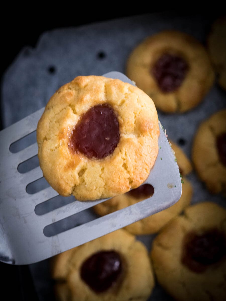 thumbprint cookies coming out of the air fryer