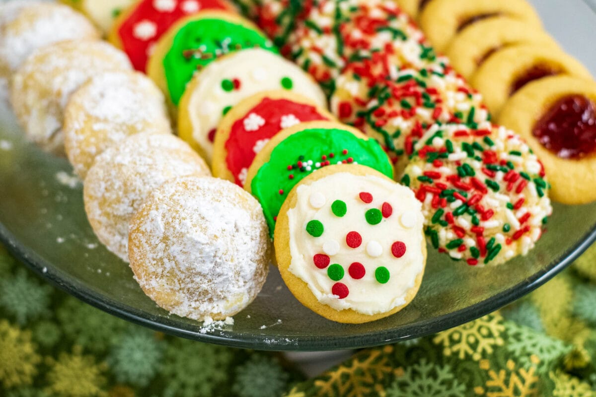 platter with christmas cookies all made from one dough.