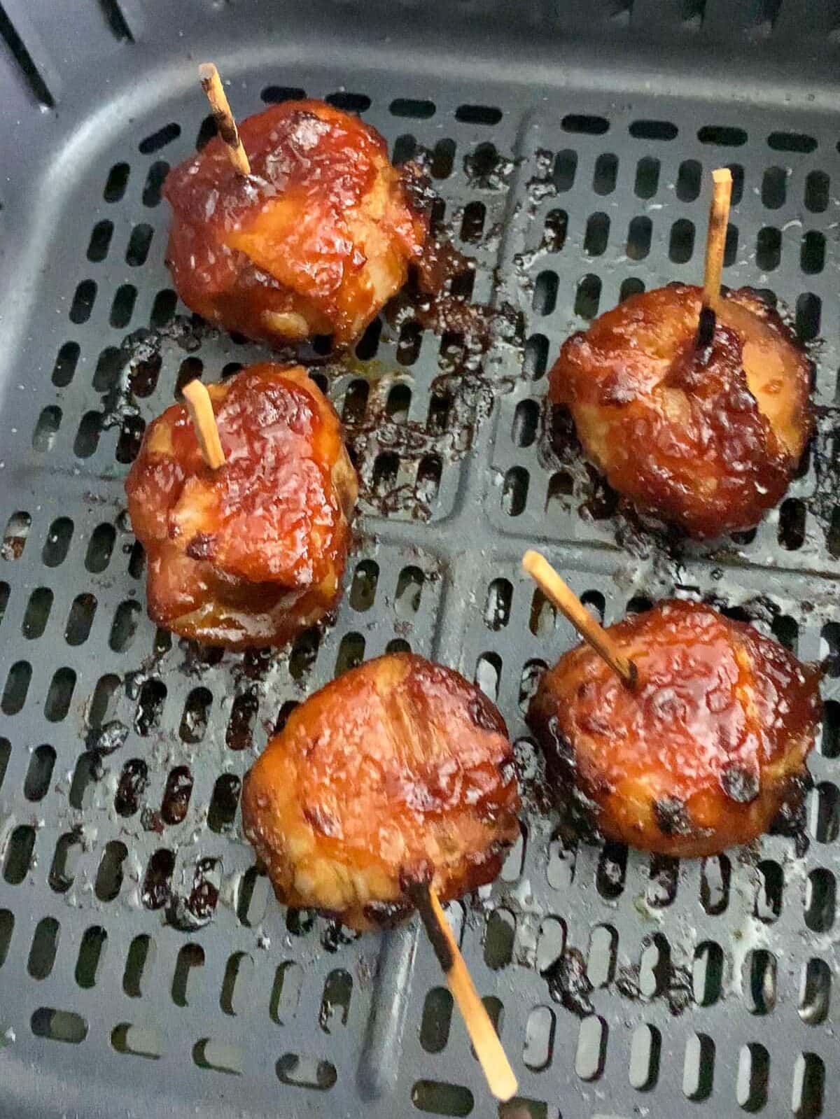 bacon wrapped water chestnuts after air frying