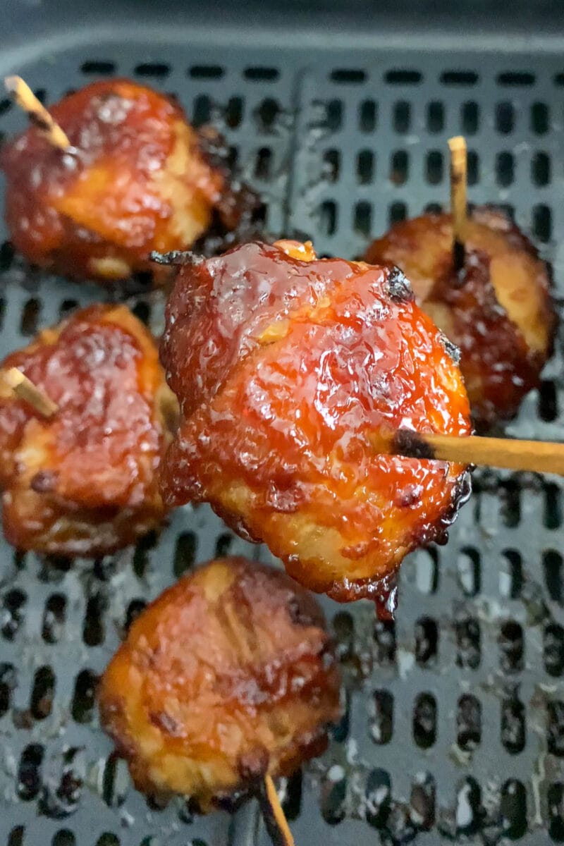 closeup of bacon wrapped water chestnut