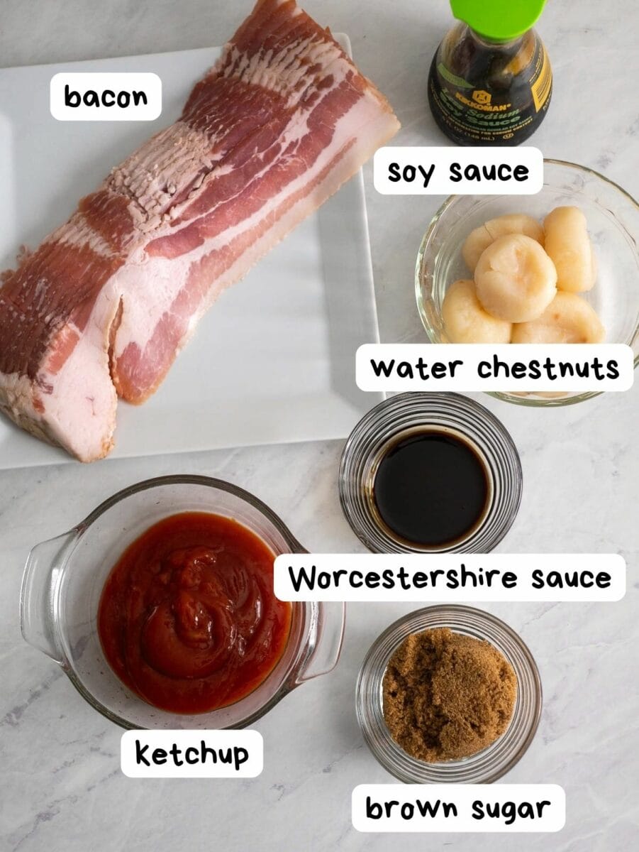ingredients for bacon wrapped water chestnuts
