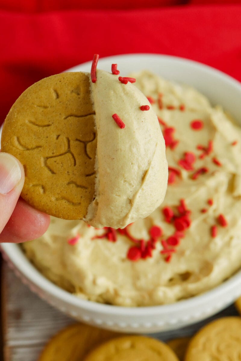 gingerbread dip on a cookie