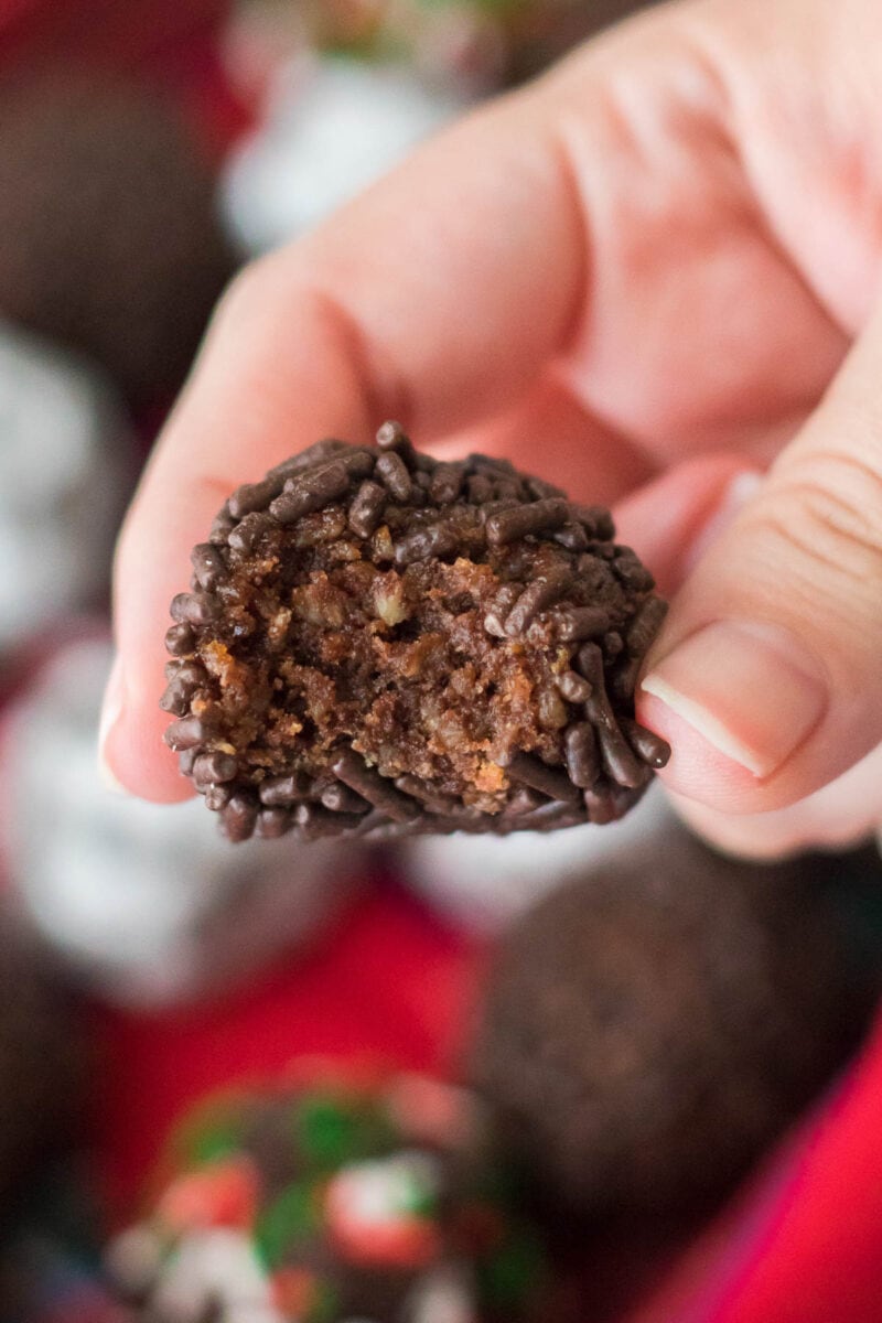 inside of a rum ball with chocolate sprinkles.