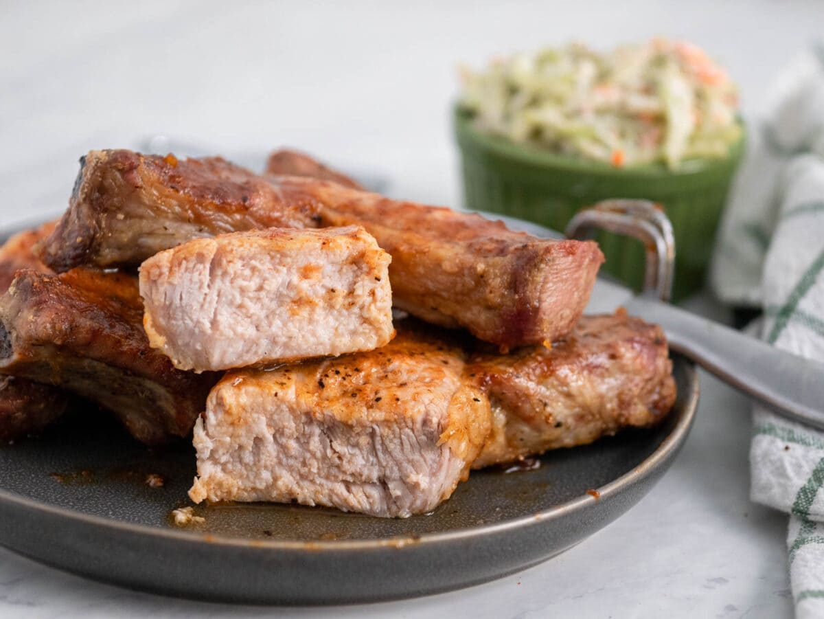 air fryer country style pork ribs on a plate