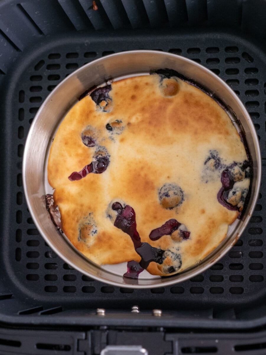 top view of air fryer pancake in 6 inch pan.