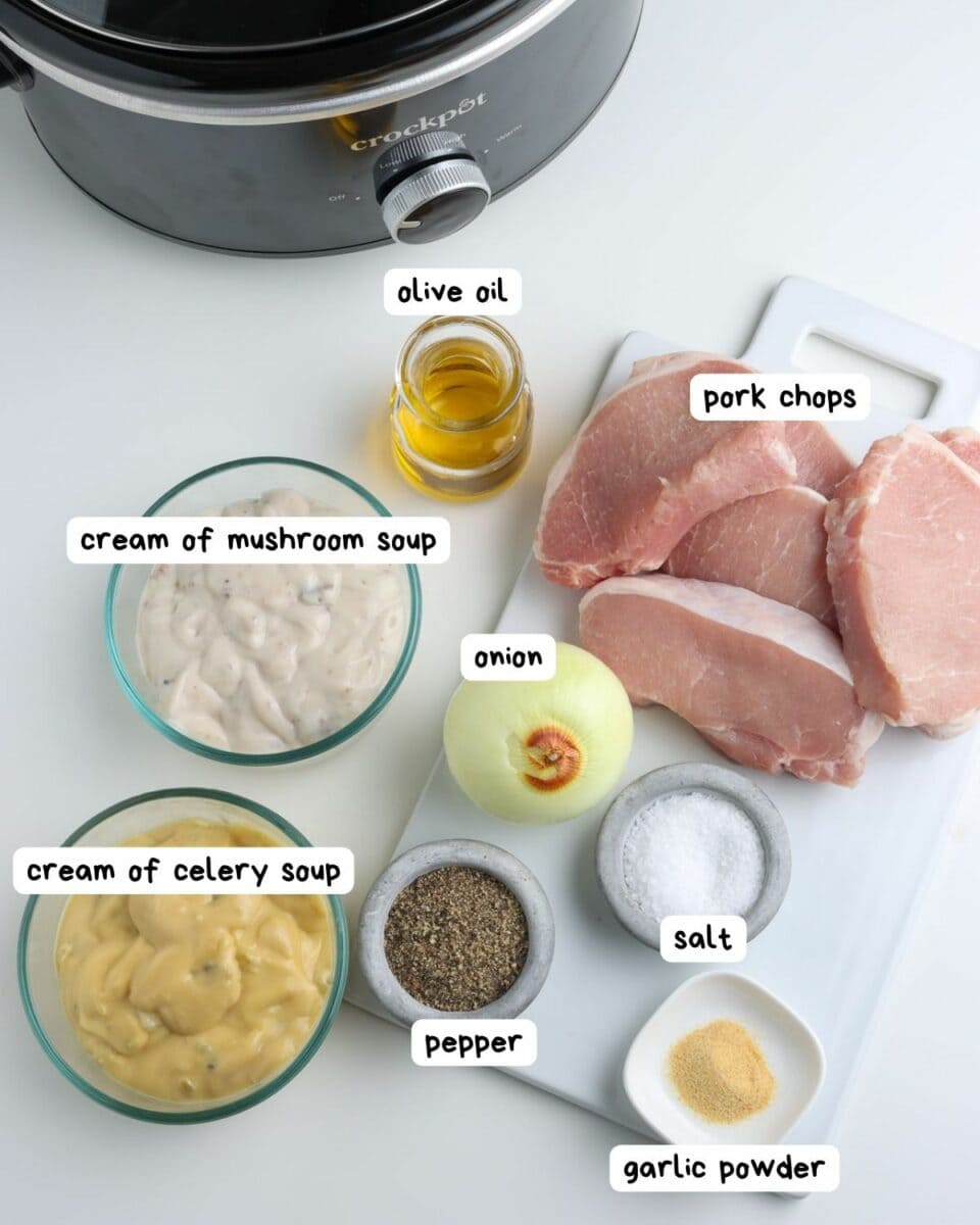 labeled ingredient photo for crock pot pork chops.