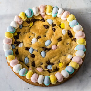 top view of Easter cookie cake.