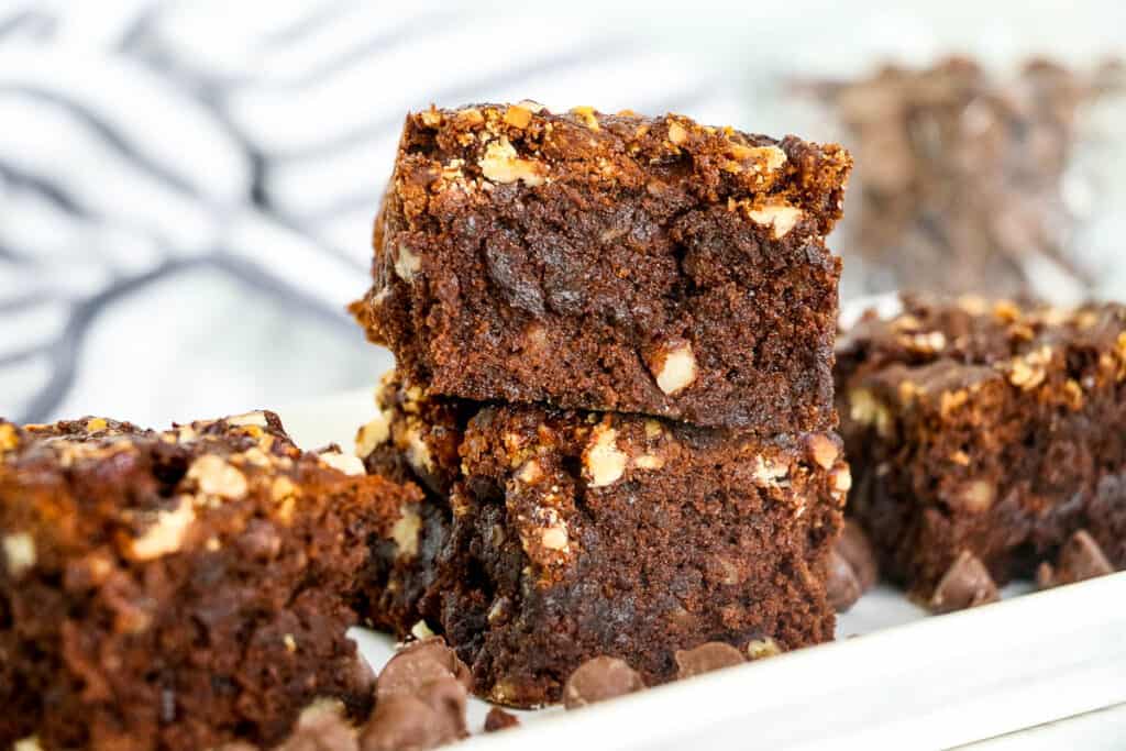 Air Fryer Brownies with Caramel and Pecans. Photo credit: All Ways Delicious.