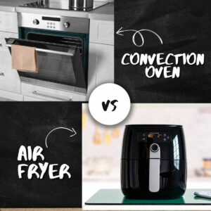 collage photo with a convection oven and an air fryer